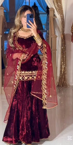 Pure Velvet Sharara Palazzo Set with Sequence Work