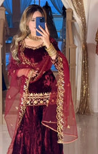 Pure Velvet Sharara Palazzo Set with Sequence Work