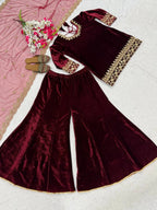 Pure Velvet Sharara Palazzo Set with Sequence Work