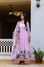 Premium Embroidered Gown with Pearl Moti Dupatta