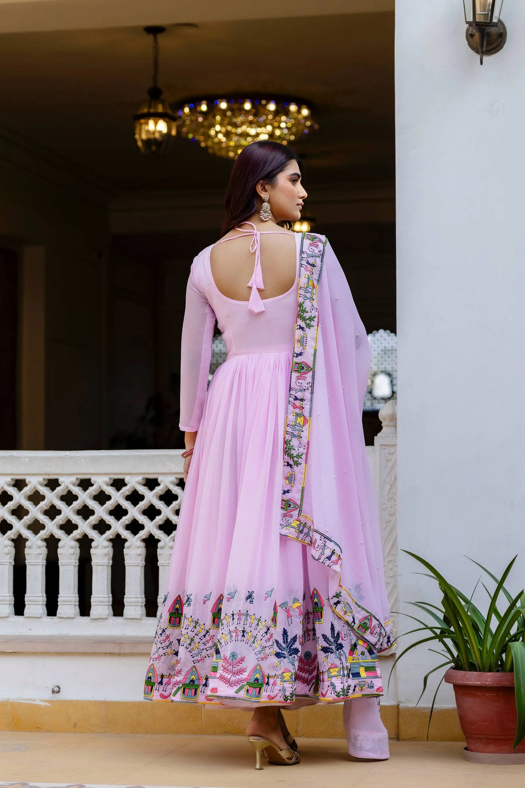 Premium Embroidered Gown with Pearl Moti Dupatta