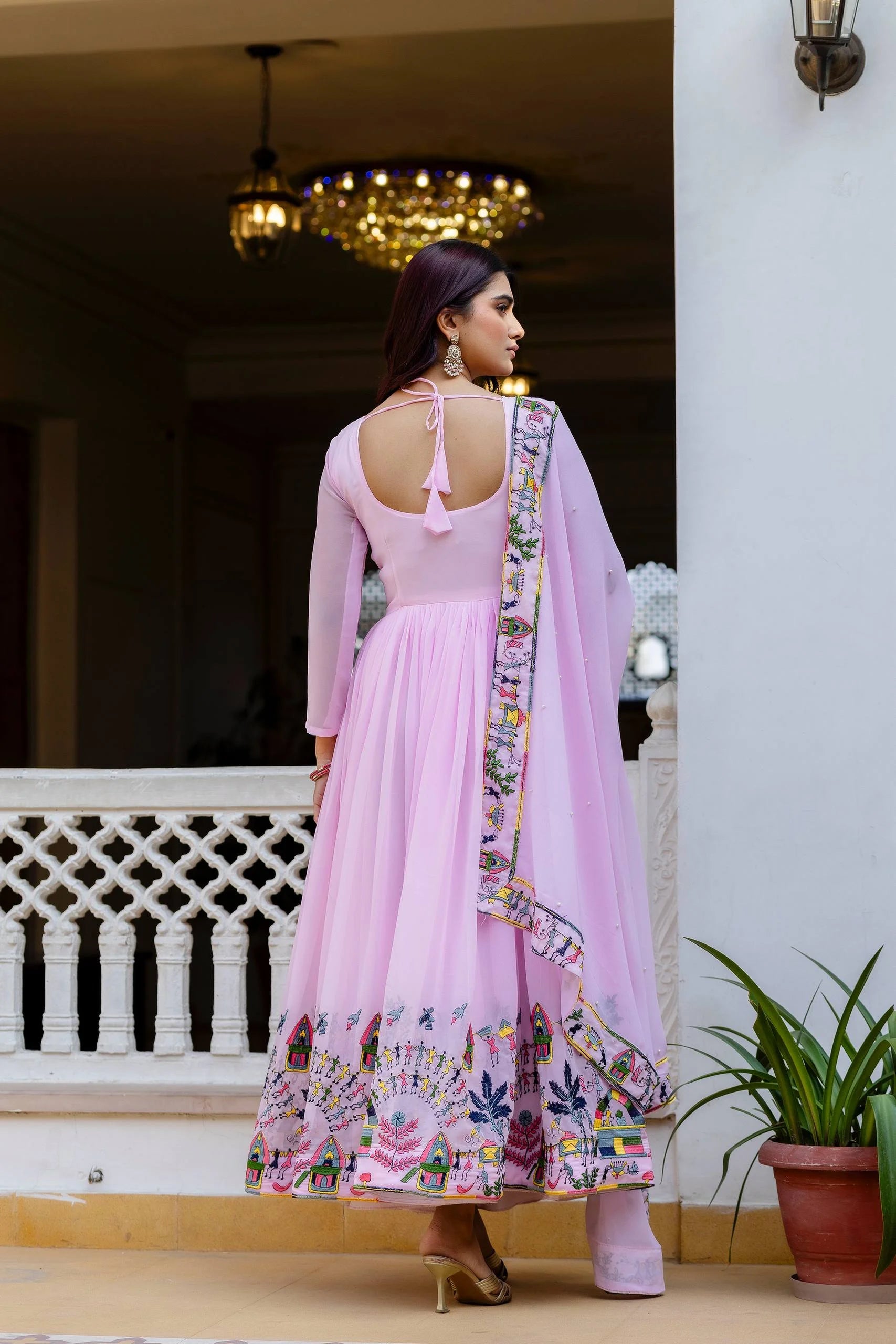 Premium Embroidered Gown with Pearl Moti Dupatta