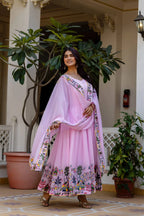 Premium Embroidered Gown with Pearl Moti Dupatta