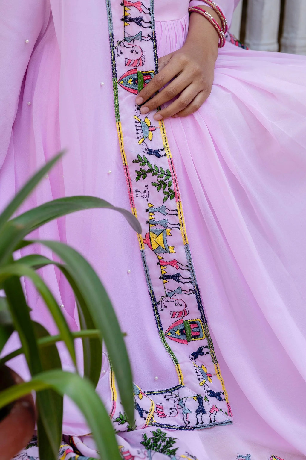 Premium Embroidered Gown with Pearl Moti Dupatta