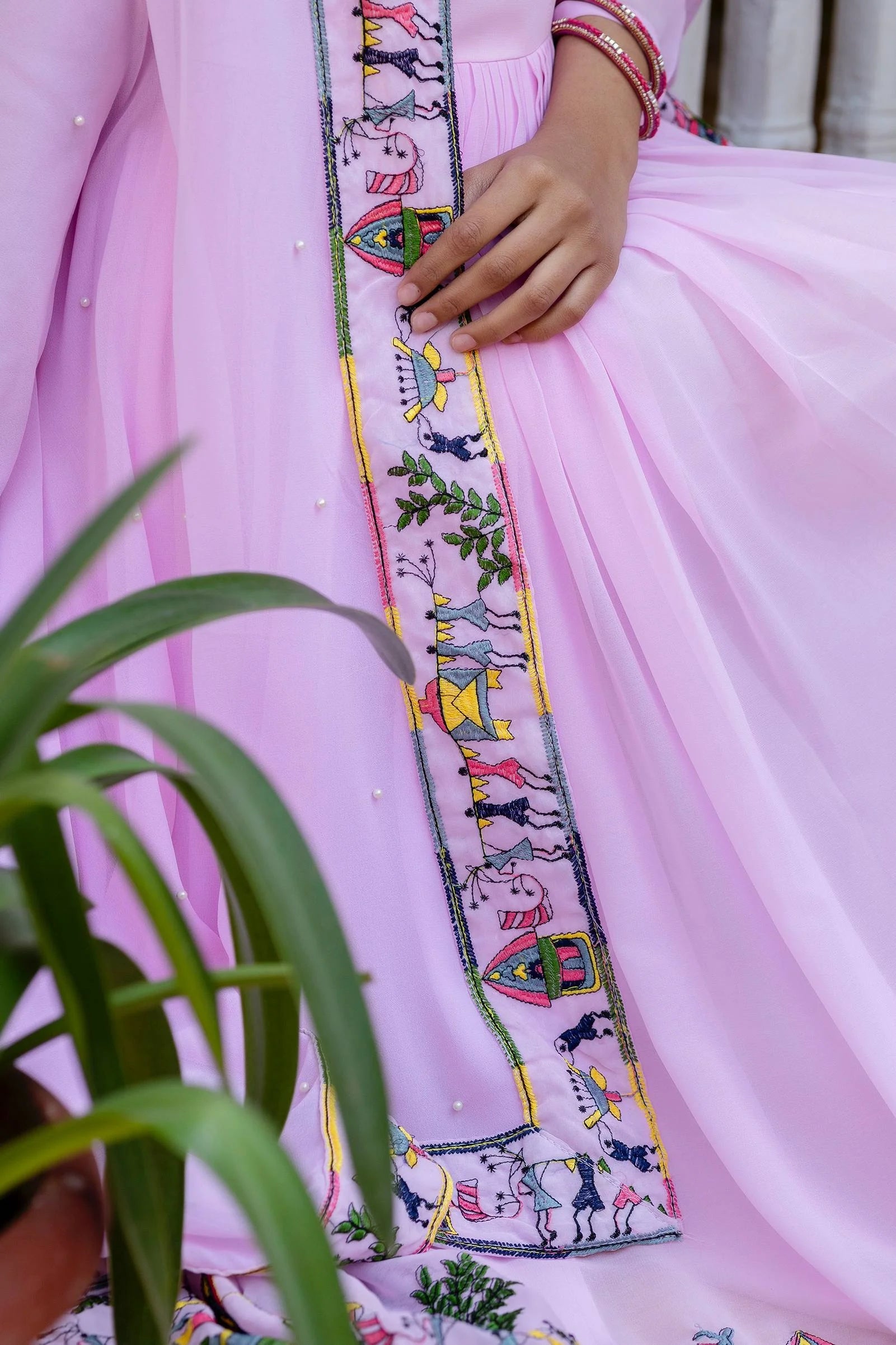 Premium Embroidered Gown with Pearl Moti Dupatta