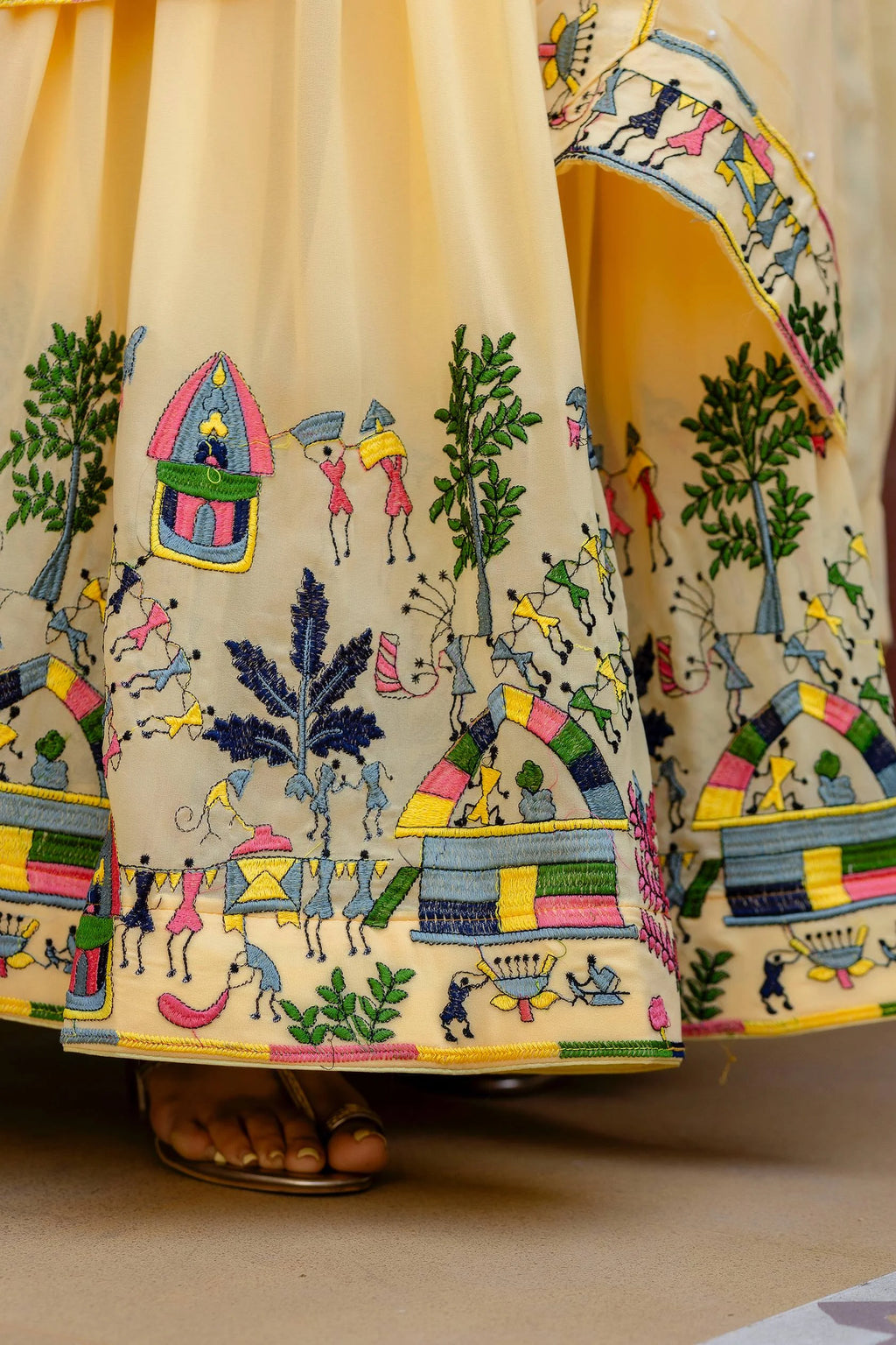 Premium Embroidered Gown with Pearl Moti Dupatta