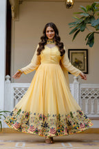 Premium Embroidered Gown with Pearl Moti Dupatta