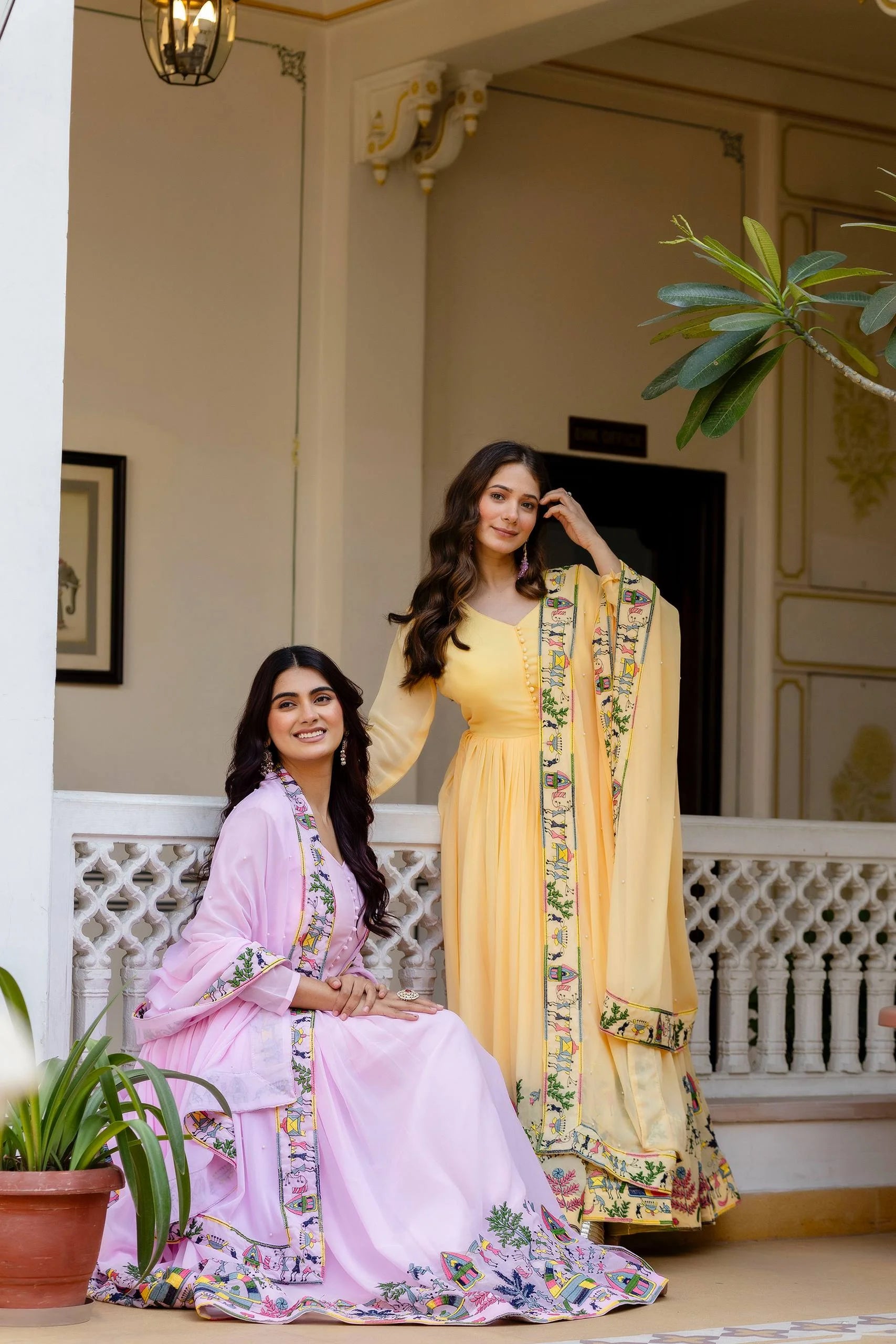 Premium Embroidered Gown with Pearl Moti Dupatta