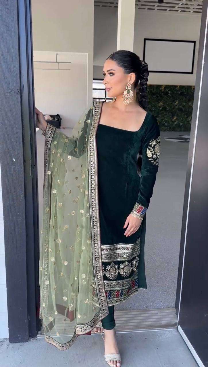 Designer Look Velvet Sharara Plazzo Set with Embroidery Sequence Work