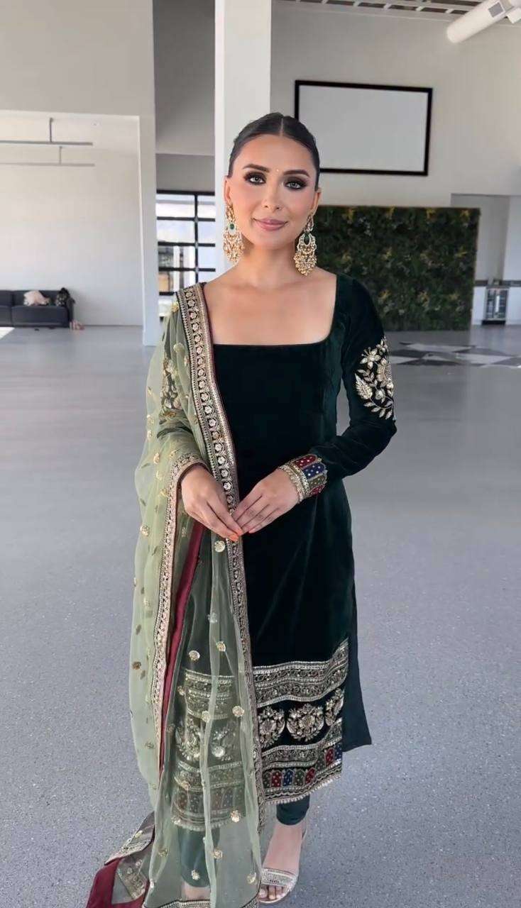 Designer Look Velvet Sharara Plazzo Set with Embroidery Sequence Work