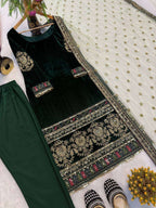 Designer Look Velvet Sharara Plazzo Set with Embroidery Sequence Work