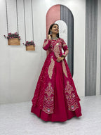 Elegant Pure Vichitra Lehenga Set with Red Fully Stitched Embroidered Top