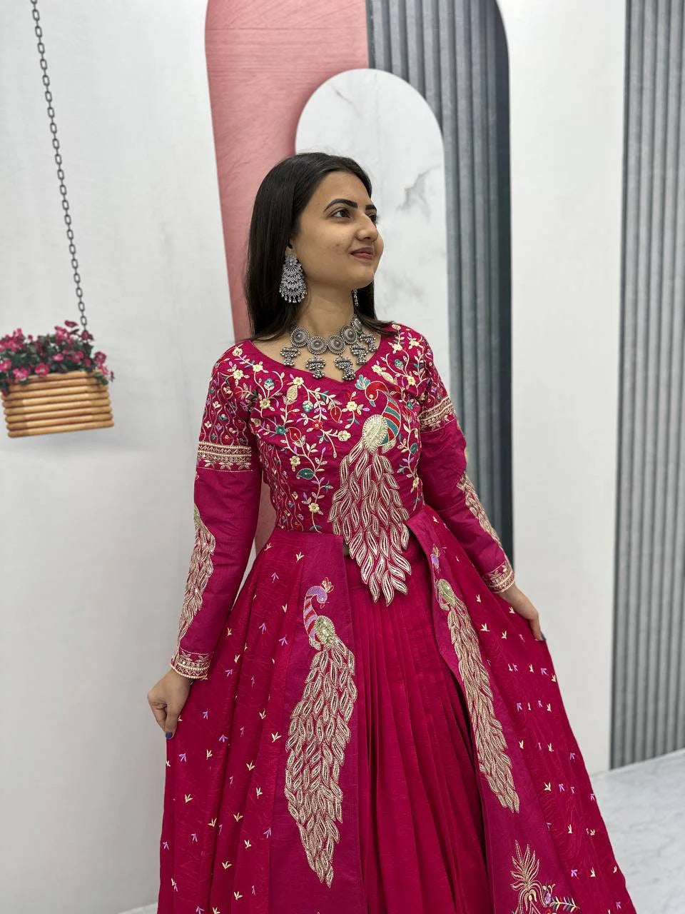 Elegant Pure Vichitra Lehenga Set with Red Fully Stitched Embroidered Top