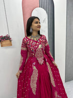 Elegant Pure Vichitra Lehenga Set with Red Fully Stitched Embroidered Top