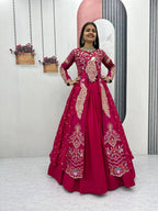 Elegant Pure Vichitra Lehenga Set with Red Fully Stitched Embroidered Top