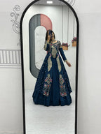 Designer Blue Vichitra Lehenga Set with Thread & Sequence Work
