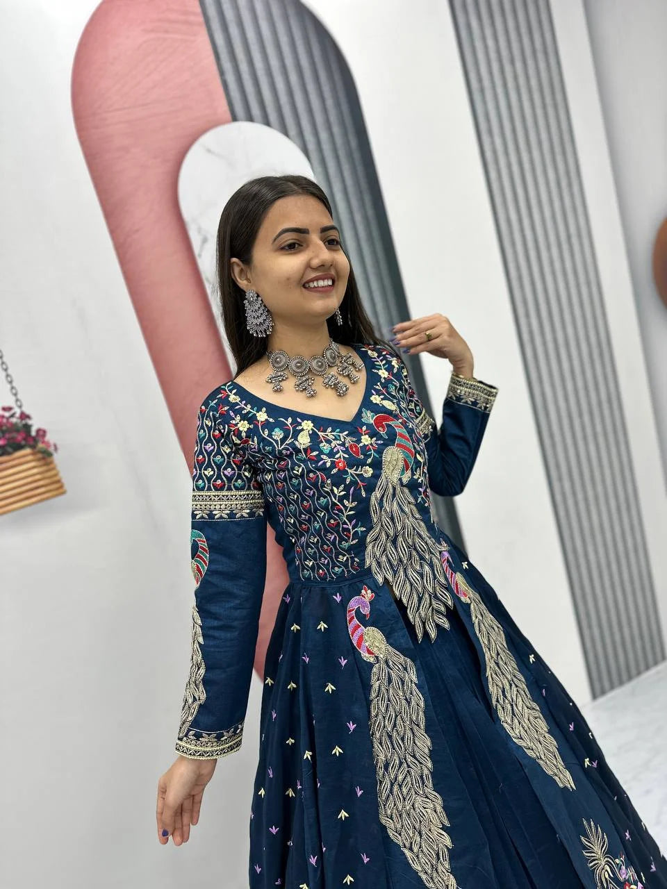 Designer Blue Vichitra Lehenga Set with Thread & Sequence Work