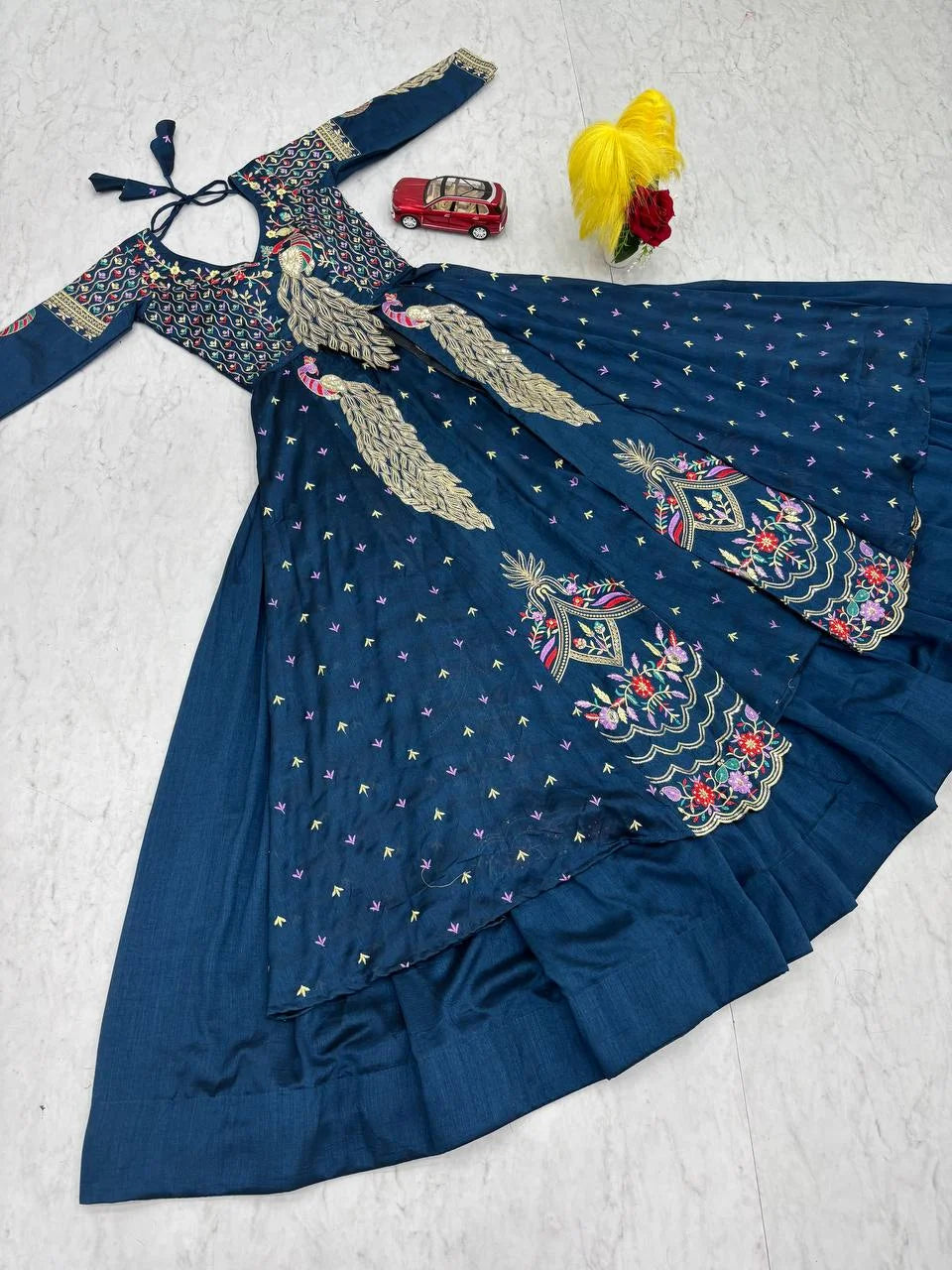 Designer Blue Vichitra Lehenga Set with Thread & Sequence Work