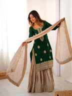 Graceful Green Chinon Silk Eid Sharara Set with Pearl Detailing
