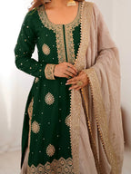 Graceful Green Chinon Silk Eid Sharara Set with Pearl Detailing