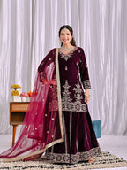Designer Heavy Velvet Sharara Plazzo Set with Embroidery Sequence Work
