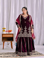 Designer Heavy Velvet Sharara Plazzo Set with Embroidery Sequence Work