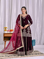 Designer Heavy Velvet Sharara Plazzo Set with Embroidery Sequence Work
