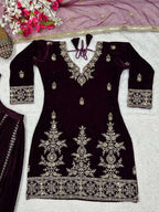 Designer Heavy Velvet Sharara Plazzo Set with Embroidery Sequence Work