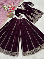Designer Heavy Velvet Sharara Plazzo Set with Embroidery Sequence Work