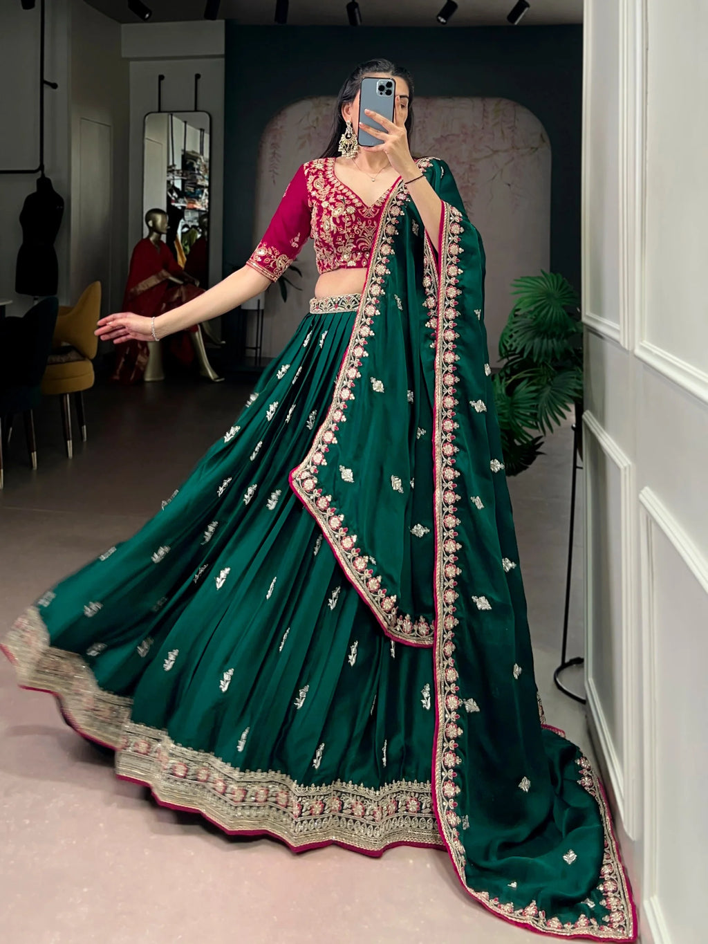 Premium Sequence & Thread Work Satin Silk Lehenga Set
