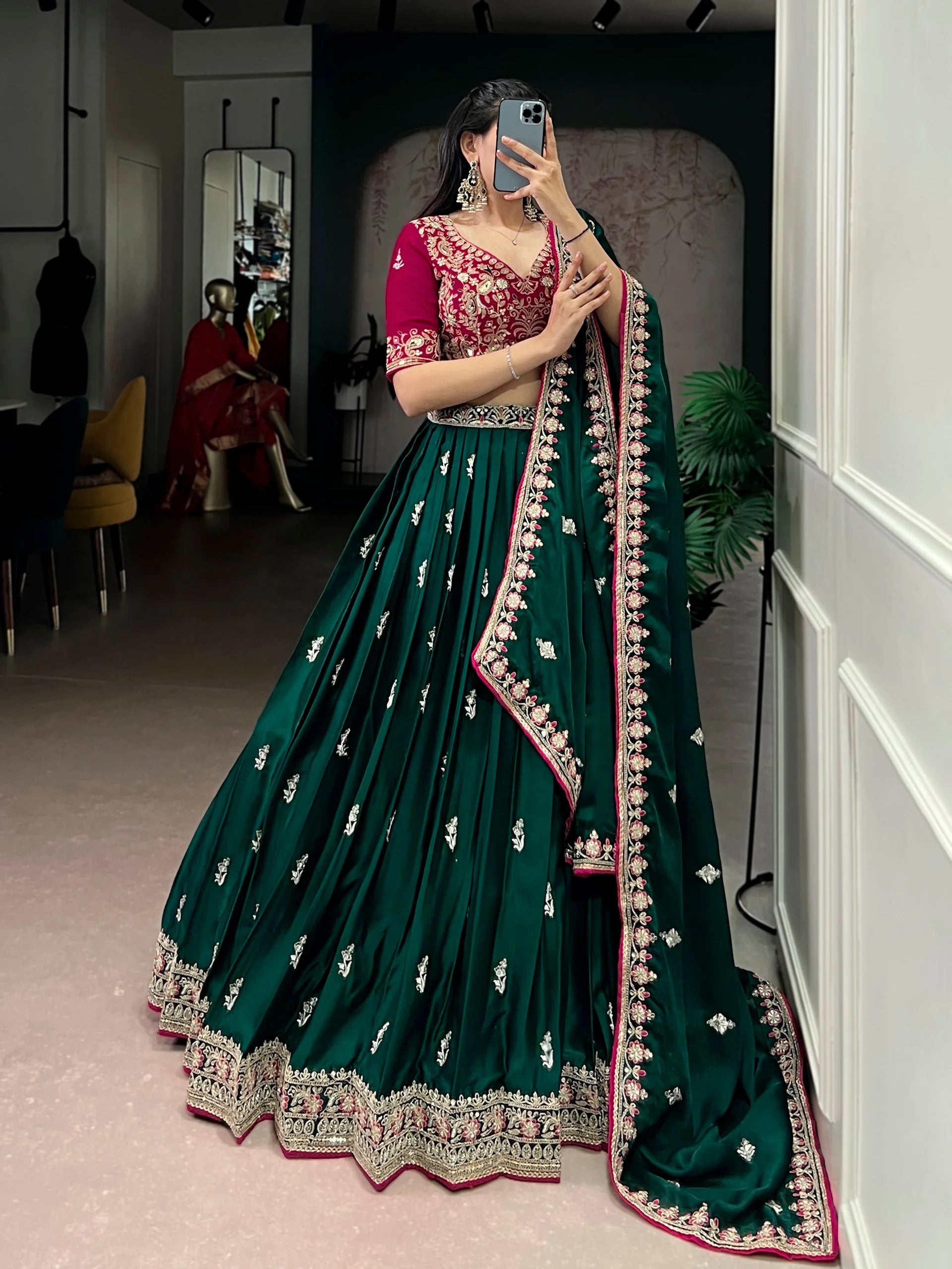 Premium Sequence & Thread Work Satin Silk Lehenga Set