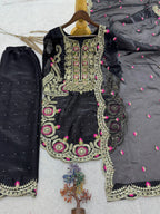 Luxury Pure GMY Silk Embroidered Plazzo Set with Moti Work