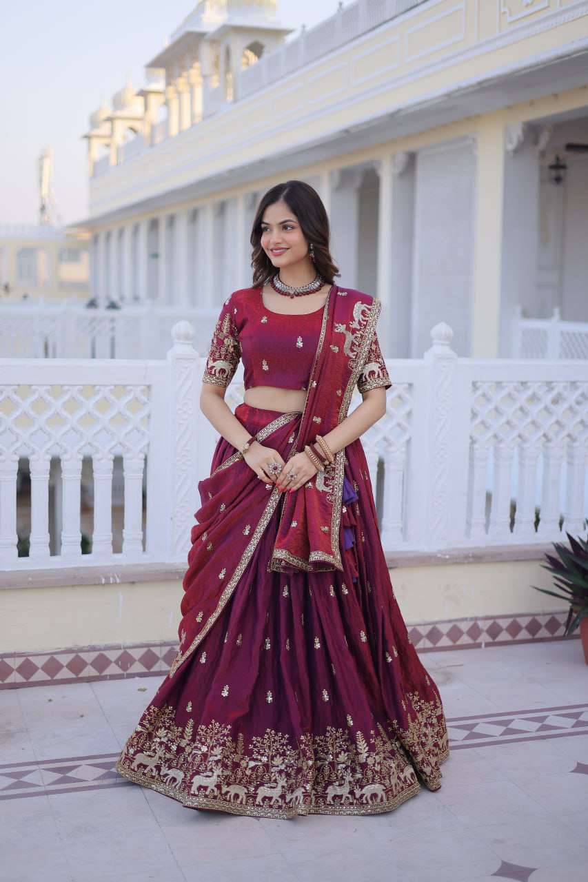 Elegant Fendi Silk Lehenga with Designer Lace Dupatta