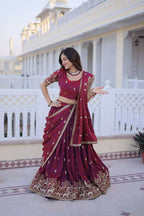 Elegant Fendi Silk Lehenga with Designer Lace Dupatta