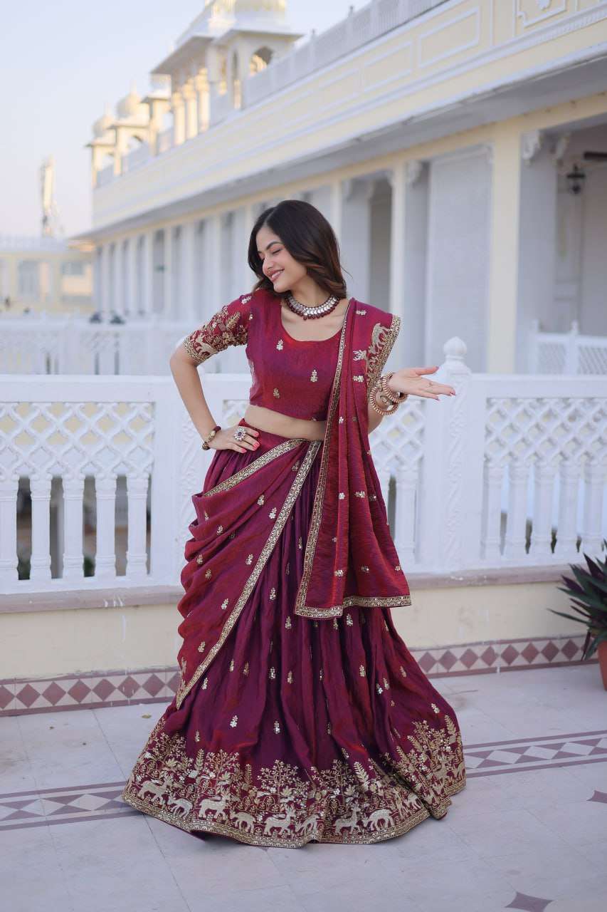 Elegant Fendi Silk Lehenga with Designer Lace Dupatta