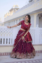 Elegant Fendi Silk Lehenga with Designer Lace Dupatta