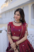 Elegant Fendi Silk Lehenga with Designer Lace Dupatta