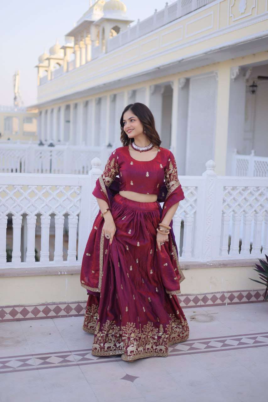 Elegant Fendi Silk Lehenga with Designer Lace Dupatta