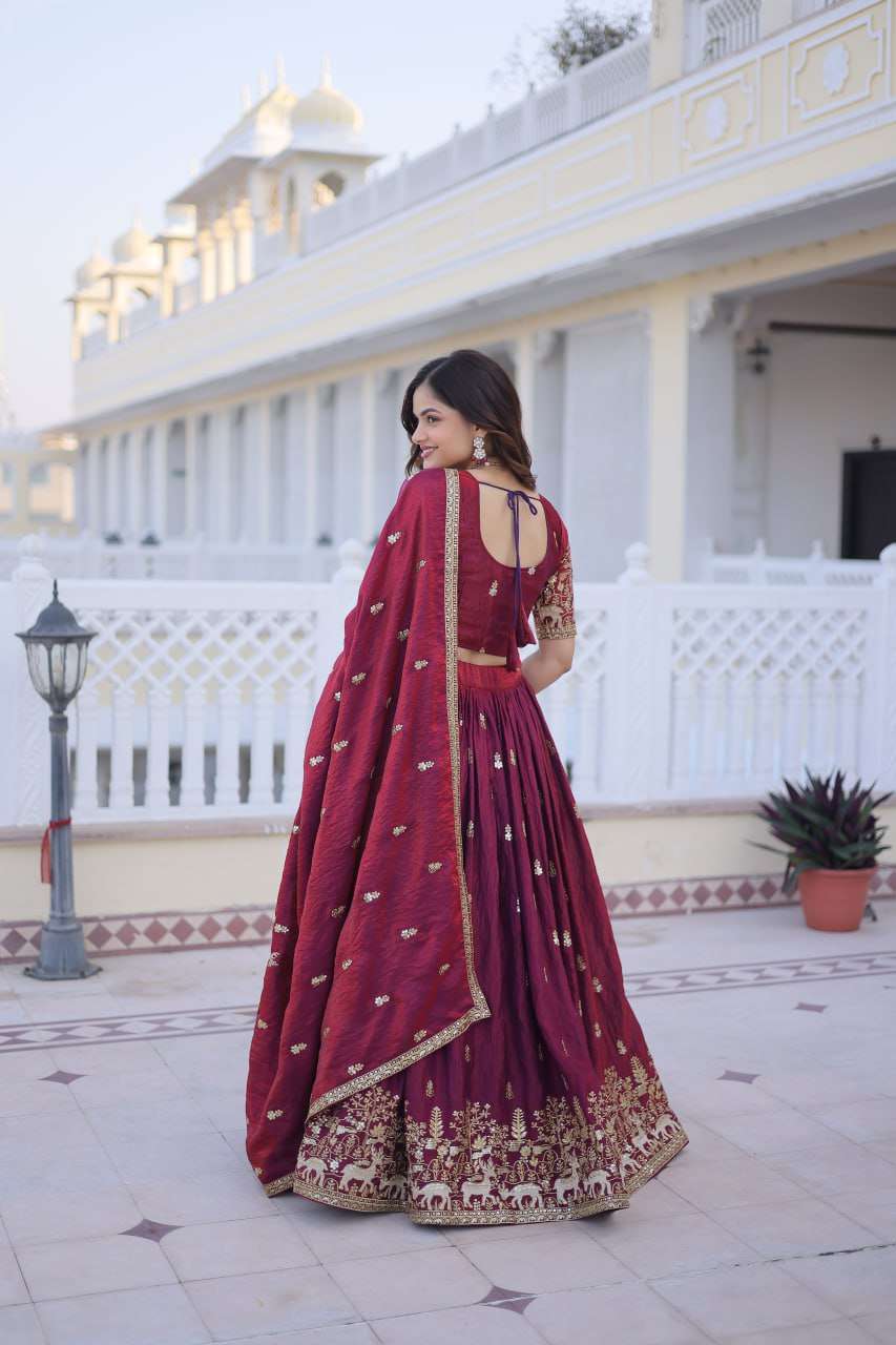 Elegant Fendi Silk Lehenga with Designer Lace Dupatta
