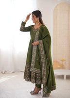 Opulent Roman Silk Green Anarkali Gown with Dupatta