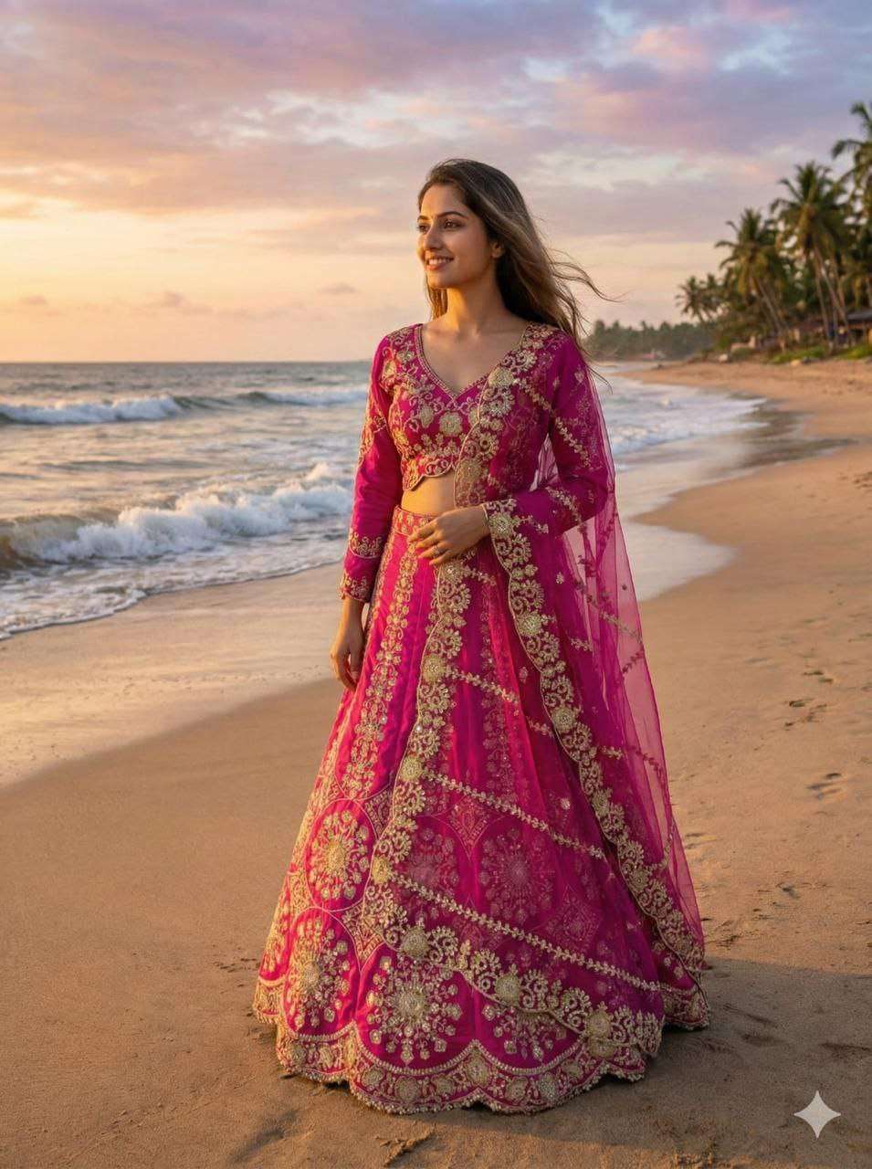 Opulent Two Tone Silk Lehenga with Intricate Coding & Sequins Artistry