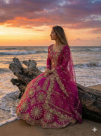 Opulent Two Tone Silk Lehenga with Intricate Coding & Sequins Artistry