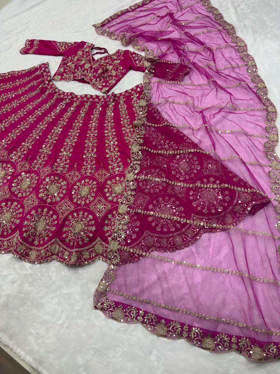 Opulent Two Tone Silk Lehenga with Intricate Coding & Sequins Artistry