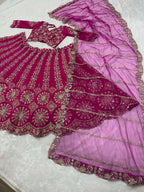 Opulent Two Tone Silk Lehenga with Intricate Coding & Sequins Artistry