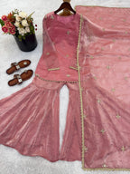 Eid Wear Fendy Silk Sequence Work Kurti Sharara Set