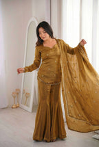 Graceful Mustard Party Wear Kurti Sharara Set for Eid