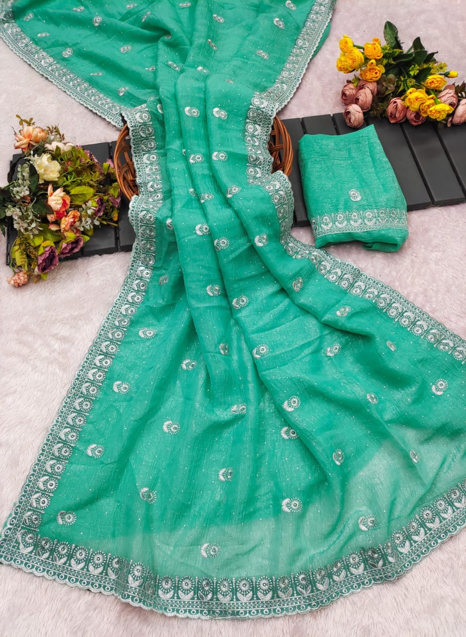 Designer Sea Green Saree with Elegant Border – Traditional Indian Wear
