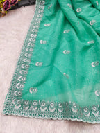 Designer Sea Green Saree with Elegant Border – Traditional Indian Wear