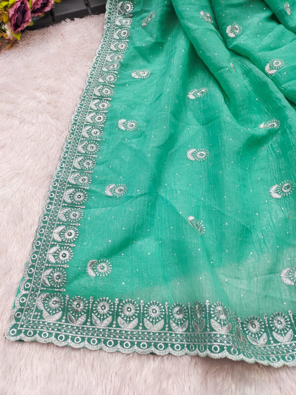 Designer Sea Green Saree with Elegant Border – Traditional Indian Wear