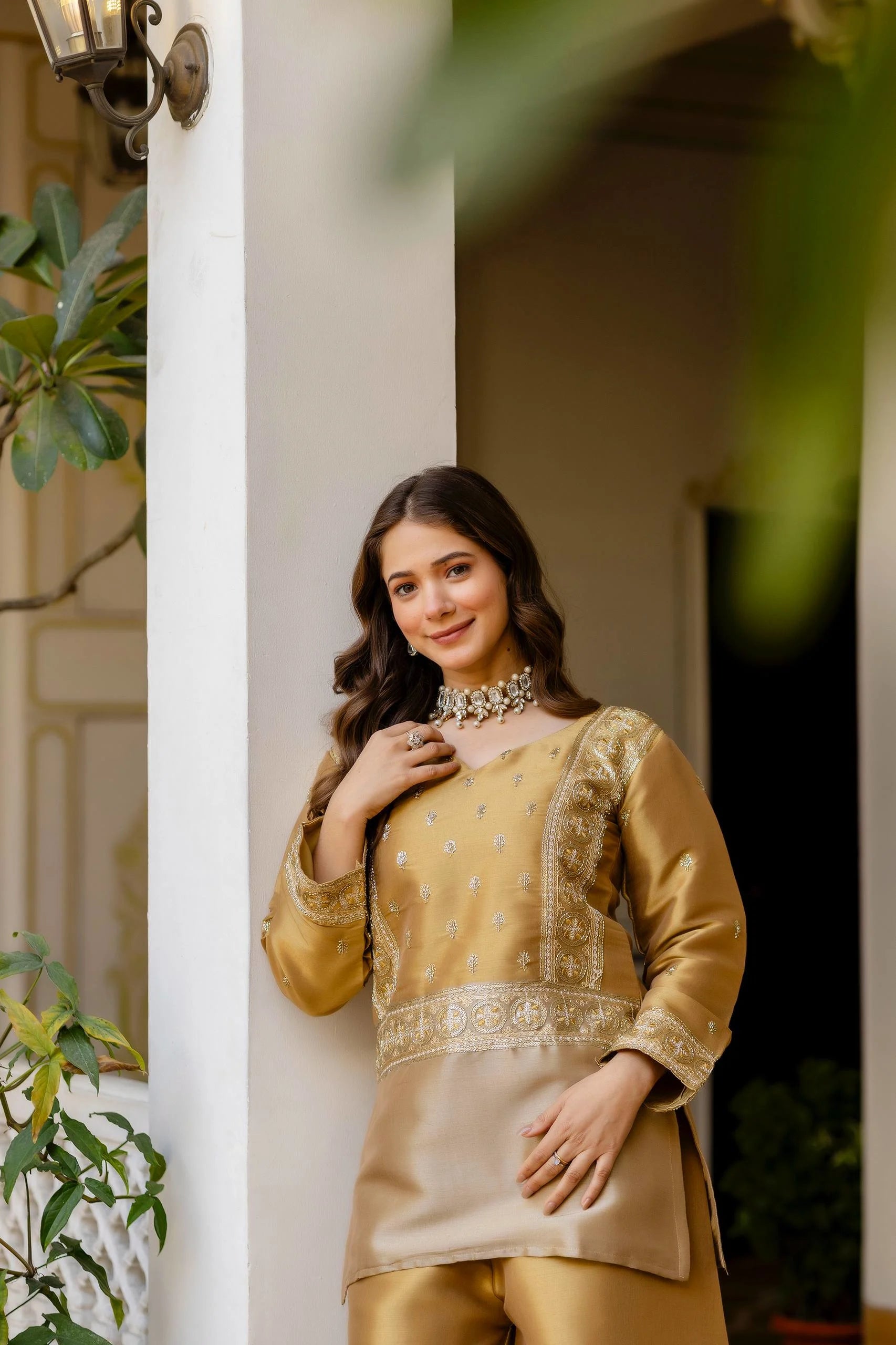 Timeless Banarasi Charm: Embroidered Viscose Top with Matching Bottom Set